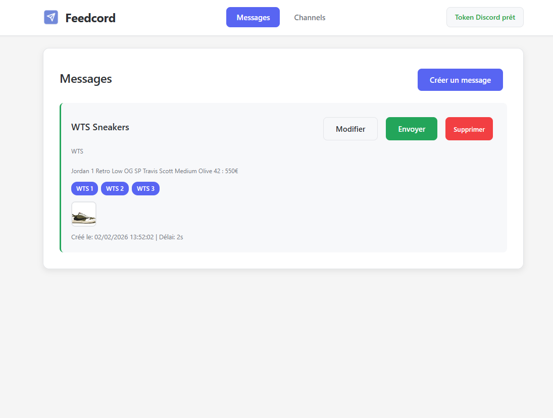 Interface Feedcord : envoi d’un message sur plusieurs canaux Discord